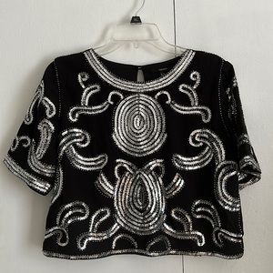 Forever 21 Black Sequined and Beaded Crop Top Size Medium NWOT